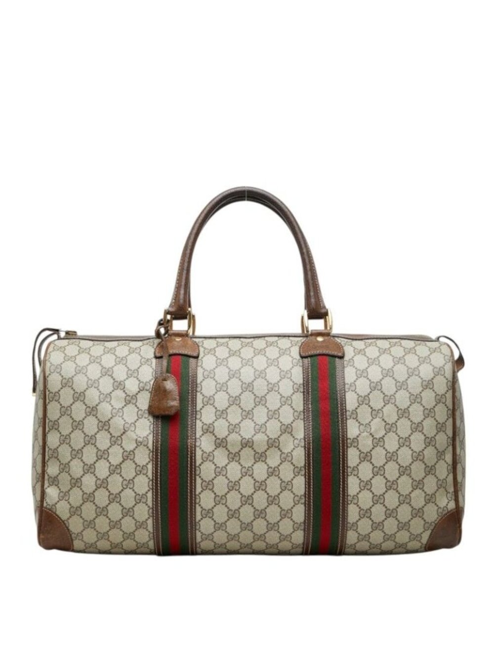 Gucci Sherry Line GG Supreme Boston Bag Beige Brown Leather